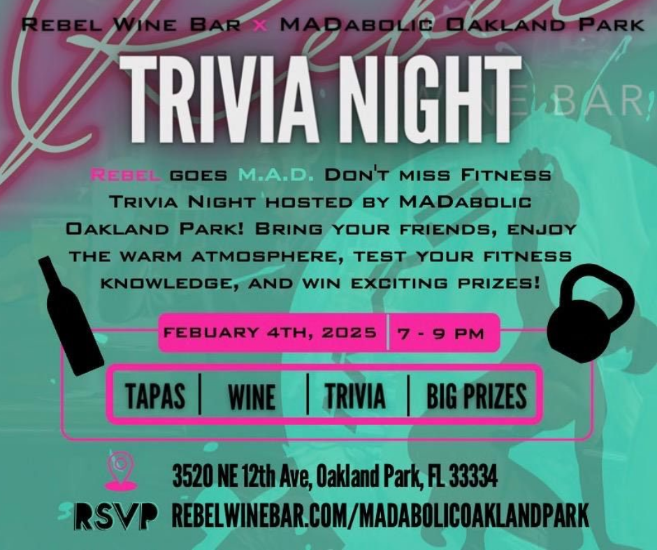 REBEL GOES M.A.D. FITNESS TRIVIA! Rebel Wine Bar